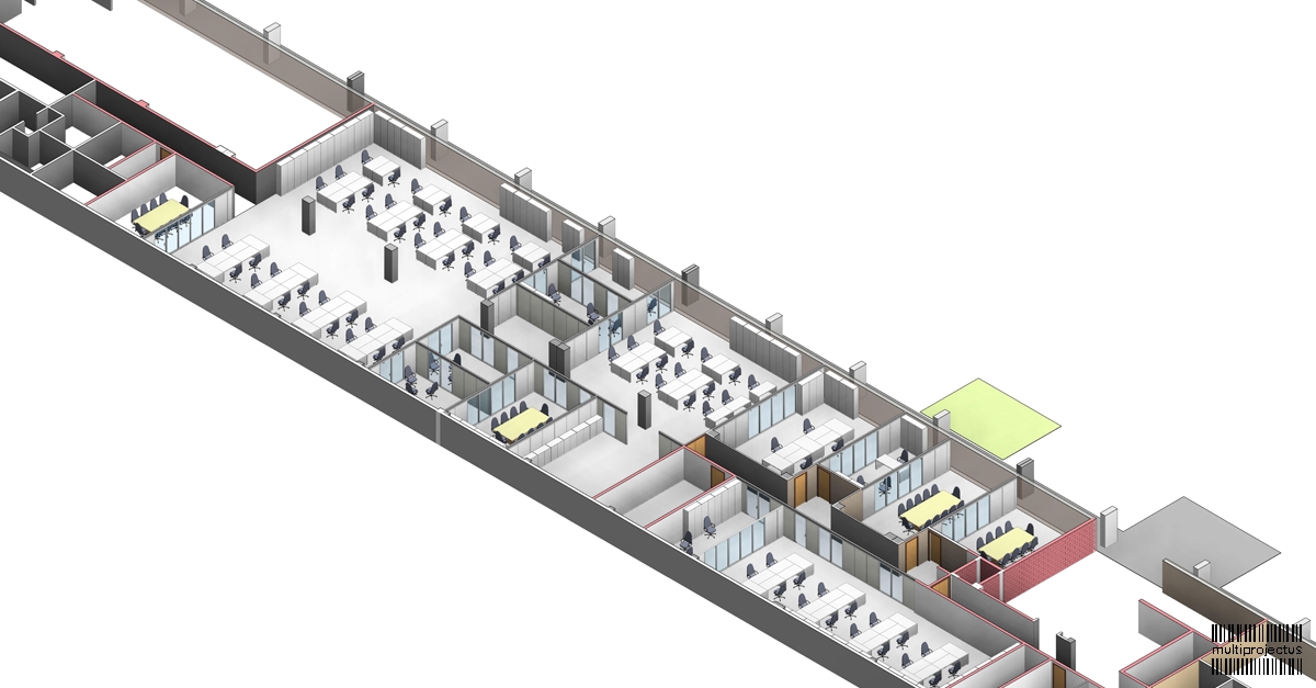 Modelo 3D de distribuição de escritórios em bloco administrativo - Borg Warner  - CONSTRUÇÃO INDUSTRIAL - Multiprojectus